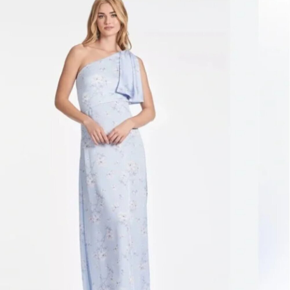 NWT Sachin + Babi Chelsea Satin Gown Carolina Wildflowers One Shoulder Bow sz 14